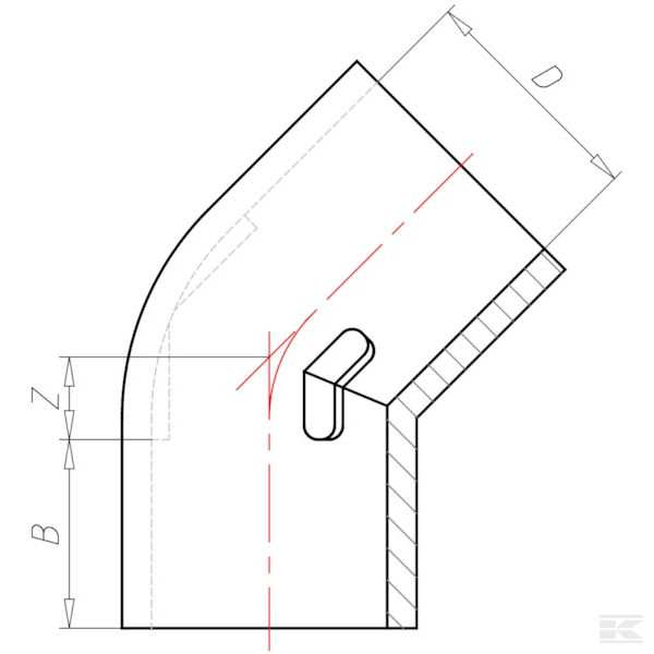 7200645 PVC koljeno 45° 200 x 200 mm